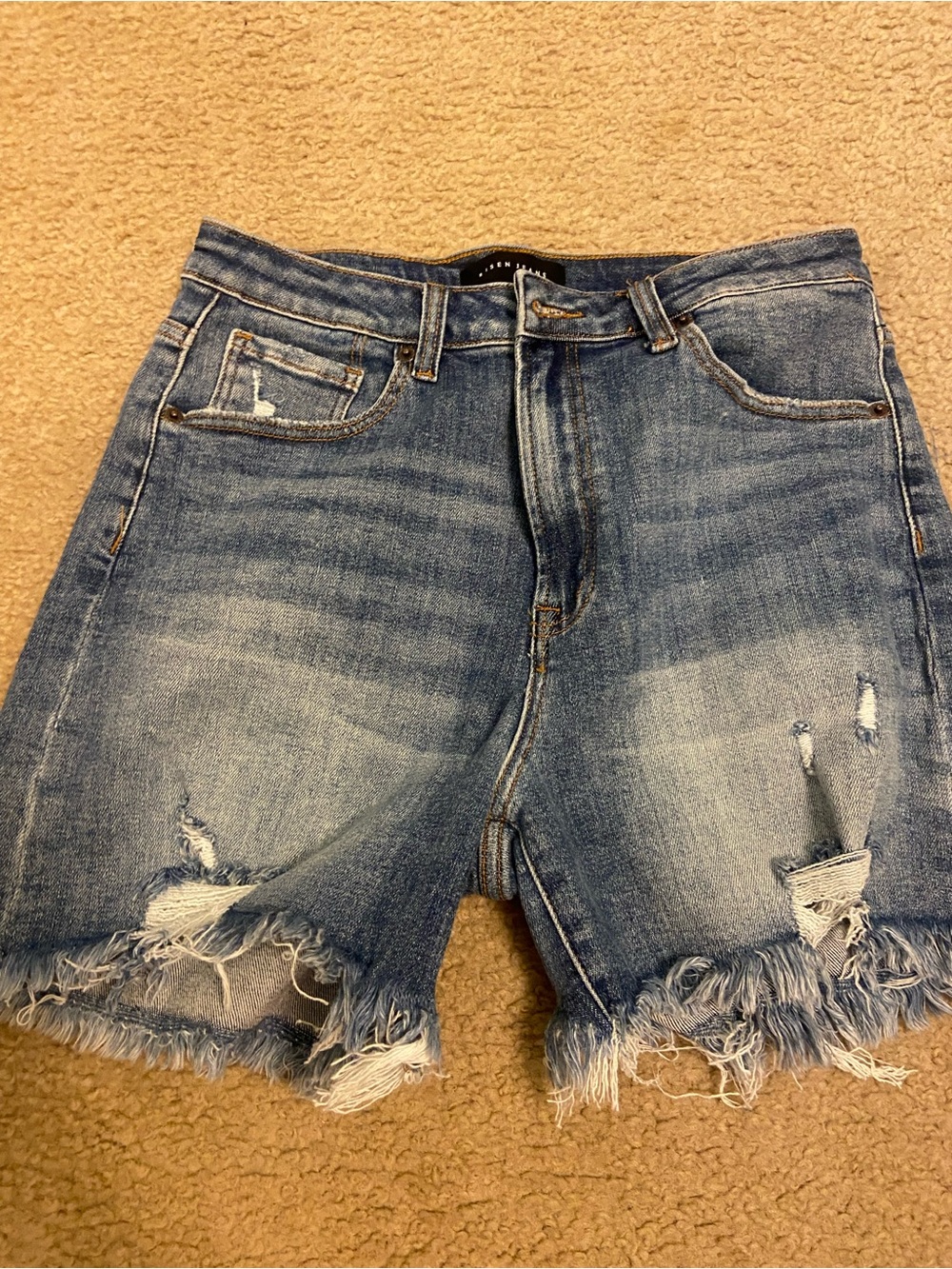 Women's Distressed Frayed Hem Denim Shorts - Blue
